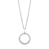 18ct White Gold Grain Set Round Brilliant Cut Diamond Circular Pendant and Chain
