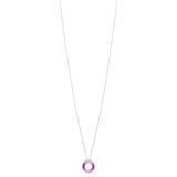 18ct White Gold Channel Set Calibre Cut Pink Sapphire Circular Pendant and Chain
