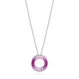 18ct White Gold Channel Set Calibre Cut Pink Sapphire Circular Pendant and Chain