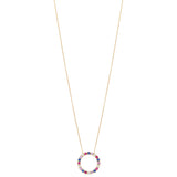 18ct Yellow Gold Round Cut Multicoloured Sapphire and Round Brilliant Cut Circular Pendant and Chain