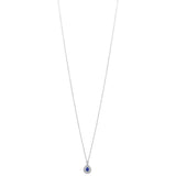 18ct White Gold Three Claw Set Pear Shaped Sapphire and Round Brilliant Cut Diamond Double Halo Cluster Pendant and Chain