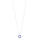 18ct White Gold Oval Cut Sapphire and Round Brilliant Cut Diamond Circular Pendant and Chain
