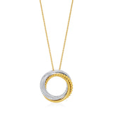 18ct Yellow and White Gold Pave Set Round Brilliant Cut Diamond Circular Pendant and Chain