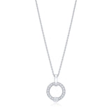 18ct White Gold Four Claw Set Round Brilliant Cut Diamond Circular Pendant and Chain
