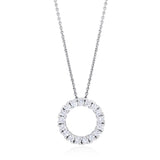 18ct White Gold Four Claw Set Round Brilliant Cut Diamond Circular Pendant and Chain