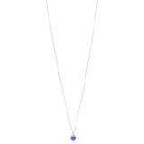 18ct White Gold Four Claw Set Round Cut Tanzanite and Round Brilliant Cut Diamond Halo Cluster Pendant and Chain