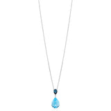 18ct White Gold Three Claw Set Pear Shaped Blue Topaz and Pear Cut London Blue Topaz Drop Pendant and Chain