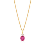 18ct Yellow Gold Four Claw Set Oval Cut Pink Tourmaline and Round Brilliant Cut Diamond Pendant and Chain