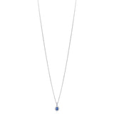 18ct White Gold Oval Cut Sapphire and Round Brilliant Cut Diamond Cluster Pendant and Chain