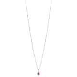 18ct White Gold Oval Cut Ruby and Round Brilliant Cut Diamond Cluster Pendant and Chain