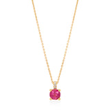 18ct Rose Gold Four Claw Set Round Cut Pink Tourmaline and Round Brilliant Cut Diamond Pendant and Chain