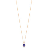 18ct Rose Gold Four Claw Set Oval Cut Tanzanite and Round Brilliant Cut Diamond Halo Cluster Pendant and Chain