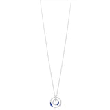 18ct White Gold Four Claw Set Round Brilliant Cut Diamond and Round Cut and Sapphire Double Circular Pendant and Chain