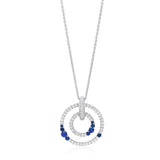 18ct White Gold Four Claw Set Round Brilliant Cut Diamond and Round Cut and Sapphire Double Circular Pendant and Chain
