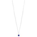 18ct White Gold Four Claw Set Princess Cut Tanzanite and Round Brilliant Cut Diamond Drop Pendant and Chain