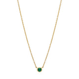 18ct Yellow Gold Rub Set Round Cut Emerald Pendant and Chain
