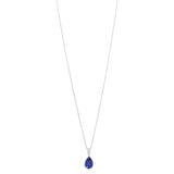 18ct White Gold Claw Set Pear Shaped Tanzanite and Round Brilliant Cut Diamond Drop Pendant and Chain