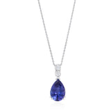 18ct White Gold Claw Set Pear Shaped Tanzanite and Round Brilliant Cut Diamond Drop Pendant and Chain