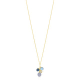 18ct Yellow Gold Blue Chalcedony, Blue Topaz, London Blue Topaz and Diamond Drop Pendant and Chain