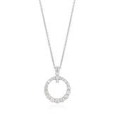 18ct White Gold Claw Set Round Brilliant Cut Diamond Circular Pendant and Chain