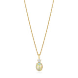 18ct Yellow Gold Four Claw Set Cabochon Cut Opal and Round Brilliant Cut Diamond Drop Pendant and Chain