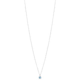 18ct White Gold Four Claw Set Round Cut Aquamarine and Round Brilliant Cut Diamond Drop Pendant and Chain