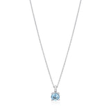18ct White Gold Four Claw Set Round Cut Aquamarine and Round Brilliant Cut Diamond Drop Pendant and Chain