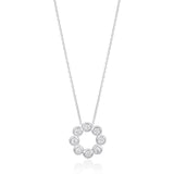 18ct White Gold Rub Set Round Brilliant Cut Diamond Circular Pendant and Chain
