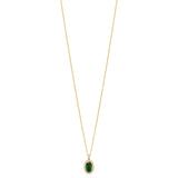 18ct Yellow Gold Rub Set Oval Cut Green Tourmaline and Round Brilliant Cut Diamond Double Halo Cluster Pendant and Chain
