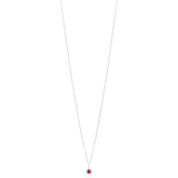 18ct White Gold Grain Set Pear Shaped Ruby and Round Brilliant Cut Diamond Halo Cluster Pendant and Chain