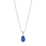 18ct White Gold Three Claw Set Pear Shaped Sapphire and Pear Shaped Diamond Drop Pendant and Chain