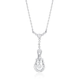Antique Art Deco Platinum Graduated Milgrain Edge Rub Set Old Cut Diamond Drop Pendant and Chain