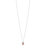 18ct White Gold Four Claw Set Emerald Cut Watermelon Tourmaline and Diamond Halo Cluster Necklace