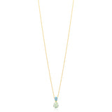 18ct Yellow Gold Four Claw Set Pear Shaped Green Amethyst and Pear Shaped Blue Topaz and Diamond Drop Pendant and Chain