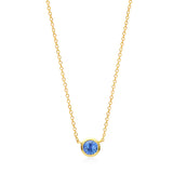 18ct Yellow Gold Rub Set Round Cut Sapphire Pendant and Chain