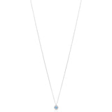 18ct White Gold Four Claw Set Round Cut Aquamarine and Round Brilliant Cut Diamond Halo Cluster Pendant and Chain