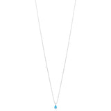 18ct White Gold Three Claw Set Pear Shaped Aquamarine and Round Brilliant Cut Diamond Drop Pendant and Chain