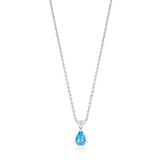18ct White Gold Three Claw Set Pear Shaped Aquamarine and Round Brilliant Cut Diamond Drop Pendant and Chain