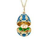 Fabergé Heritage 18ct Yellow Gold Blue Enamel Diamond and Mother of Pearl Water Lily Surprise Locket