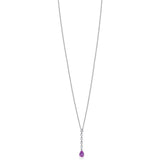 18ct White Gold Three Claw Set Pear Shaped Pink Sapphire and Round Brilliant Cut Diamond Drop Pendant and Chain