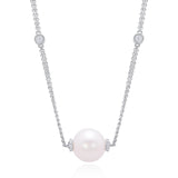 18ct White Gold South Sea Cultured Pearl and Diamond Chain Necklace