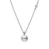 Mikimoto Station 18ct White Gold Akoya Cultured Pearl and Diamond Pendant and Chain