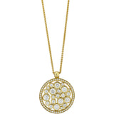 18ct Yellow Gold Rub Set Round Brilliant Cut Diamond Cluster Pendant and Chain
