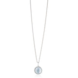 18ct White Gold Cabochon Cut Blue Topaz and Round Brilliant Cut Diamond Halo Cluster Pendant and Chain
