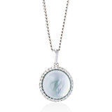 18ct White Gold Cabochon Cut Blue Topaz and Round Brilliant Cut Diamond Halo Cluster Pendant and Chain