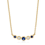 18ct Yellow Gold Rub Set Round Cut Sapphire and Diamond Necklace