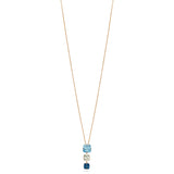 18ct Rose Gold Multi-Faceted Cut Blue Topaz and Multi-Faceted Cut Green Amethyst and London Blue Topaz Drop Pendant and Chain