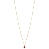 18ct Yellow Gold Three Claw Set Pear Shaped Ruby and Round Brilliant Cut Diamond Halo Cluster Pendant and Chain