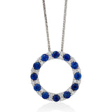 18ct White Gold Sapphire and Diamond Circular Pendant and Chain