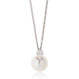 18ct White Gold Akoya Cultured Pearl and Diamond Pendant and Chain